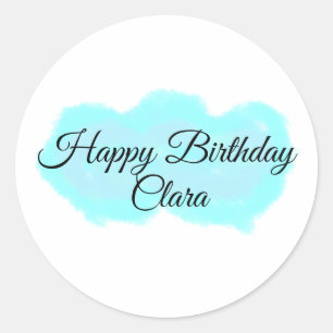Blauw groene wolken pastel Happy Birthday Modern k Ronde Sticker