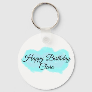 Blauw groene wolken pastel Happy Birthday Modern k Sleutelhanger