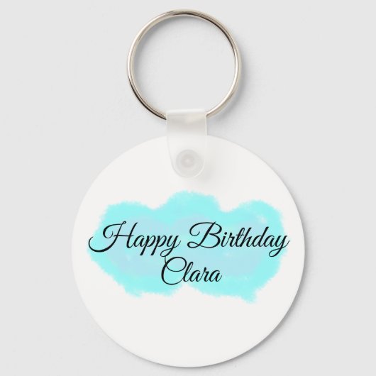 Blauw groene wolken pastel Happy Birthday Modern k Sleutelhanger (Voorkant)
