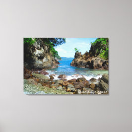 Blauw Groene Zee Karst Landschap Reis Foto Indone Canvas Afdruk