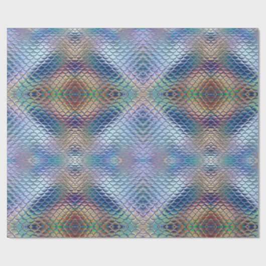 Blauw Groene Zeemeermin Schalen Holografische Deco Cadeaupapier (Vlak)