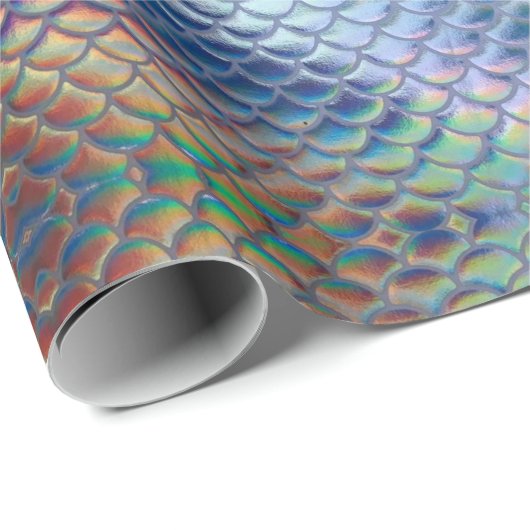 Blauw Groene Zeemeermin Schalen Holografische Deco Cadeaupapier (Rol Hoek)