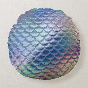 Blauw Groene Zeemeermin Vis Schalen Holografische Rond Kussen