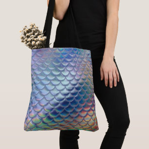 Blauw Groene Zeemeermin Vis Schalen Holografische Tote Bag