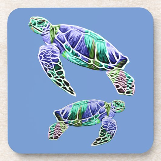 Blauw Groene Zeeschildpadden Bier Onderzetter (Voorkant)