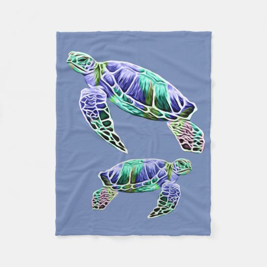 Blauw Groene Zeeschildpadden Fleece Deken (Voorkant)