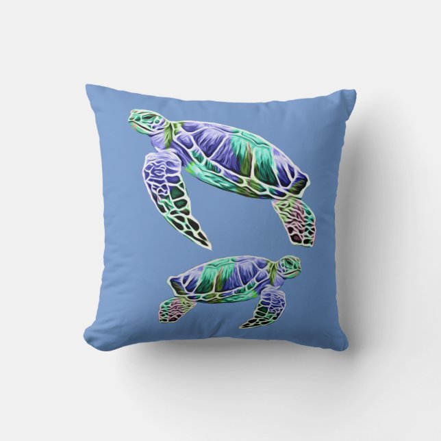 Blauw Groene Zeeschildpadden Kussen (Voorkant)