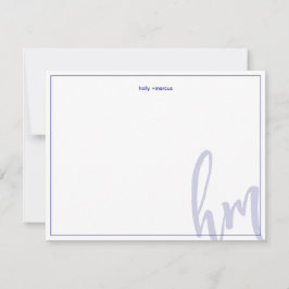Blauw Groot Monogram Koppel Initiaal Eenvoudige Hu Notitiekaartje