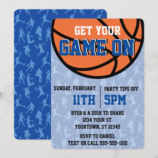 Blauw Groot Spel College Basketbal Watch Party Kaart (Voorkant / Achterkant)