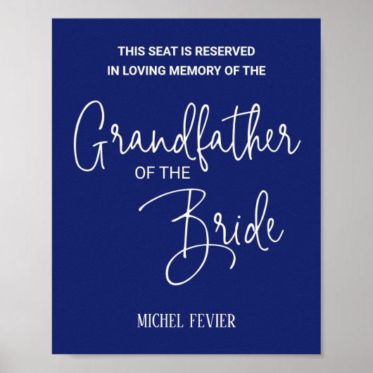 Blauw Grootvader van de bruid Memorial bruiloft Poster (Voorkant)
