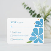 Blauw Groovy Bloemmotief Bruiloft RSVP Kaartje (Staand voorkant)