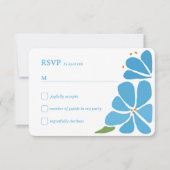 Blauw Groovy Bloemmotief Bruiloft RSVP Kaartje (Voorkant)