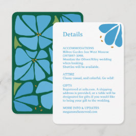 Blauw groovy bloemmotief trouwkaart bijlage RSVP kaartje