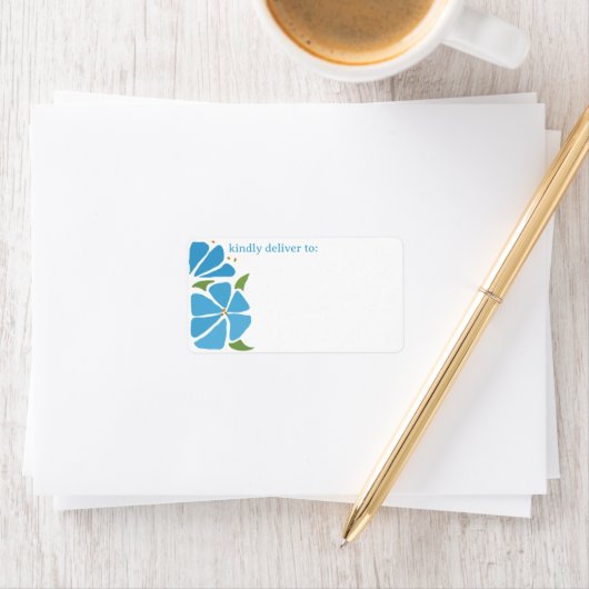 Blauw Groovy Flower Pattern Adreslabel Etiket (Insitu)