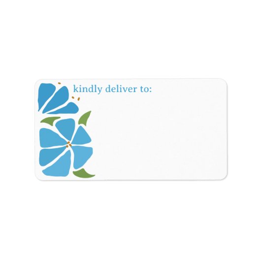 Blauw Groovy Flower Pattern Adreslabel Etiket (Voorkant)