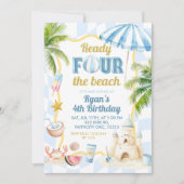 Blauw Groovy Klaar VOOR het Strand 4e Verjaardag Kaart (Voorkant)