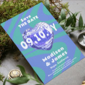 Blauw Groovy Trendy Modern Disco Heart Foto Save The Date