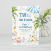 Blauw Groovy Twee naar het Strand 2e Verjaardagsfe Kaart (Staand voorkant)