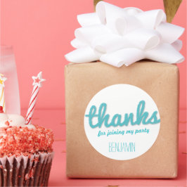 Blauw grote schets bedankt jongen verjaardagsfeest ronde sticker