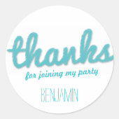 Blauw grote schets dank je jongen verjaardagsfeest ronde sticker (Voorkant)