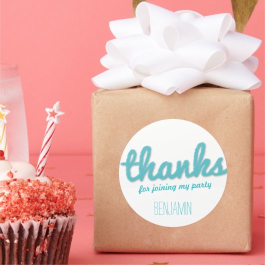 Blauw grote schets dank je jongen verjaardagsfeest ronde sticker (Feest)