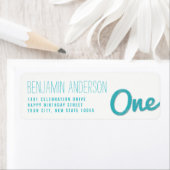 Blauw Grote Schets Één Baby Jongen Eerste Verjaard Etiket (Insitu)