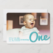Blauw Grote Schets Een Baby Jongen's 1e Verjaardag Kaart (Voorkant)