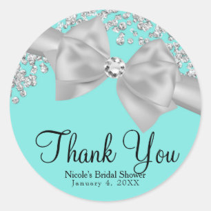 Blauw Grote Witte Boog Diamanten Bruidsfeest Ronde Sticker