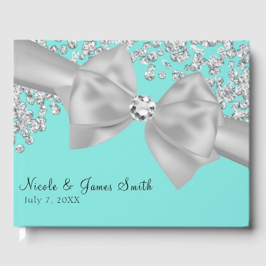 Blauw Grote Witte Boog Diamanten Chic Wedding Gastenboek (Voorkant)