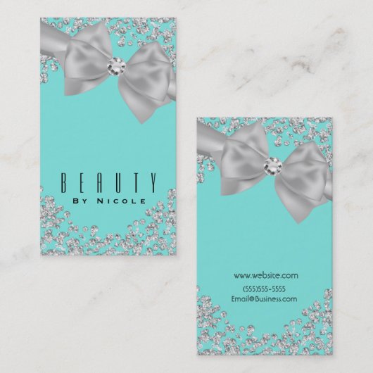 Blauw grote witte boog diamanten chique trouw visitekaartje (Voorkant / Achterkant)