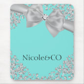 Blauw Grote Witte Boog Diamanten Glam Custom Muismat (Voorkant)