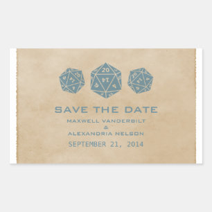Blauw Grunge D20 Dobbelsteen Gamer Save the Date S Rechthoekige Sticker