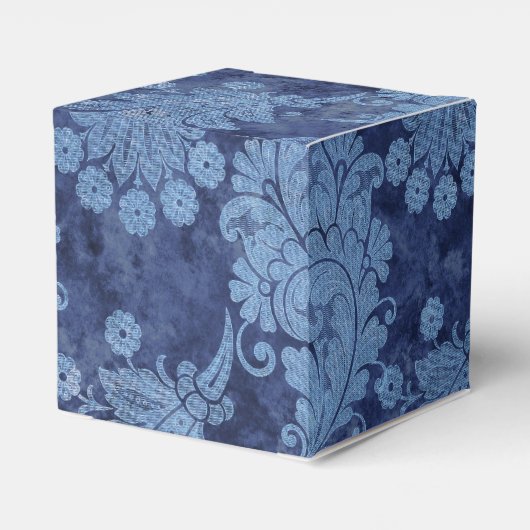 Blauw  Grunge Damask Bedankdoosjes (Achterkant)
