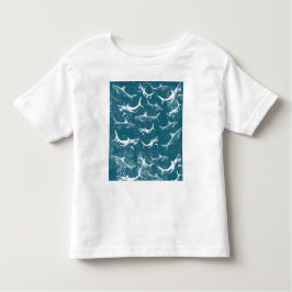 Blauw Haai Motief met Afgeteerd Effect Kinder Shirts
