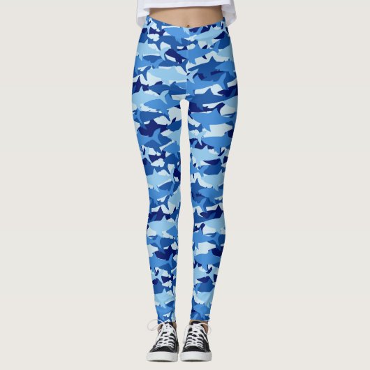 Blauw haaienpatroon leggings (Voorkant)