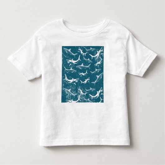 Blauw haaienpatroon met distressed-effect kinder shirts (Voorkant)