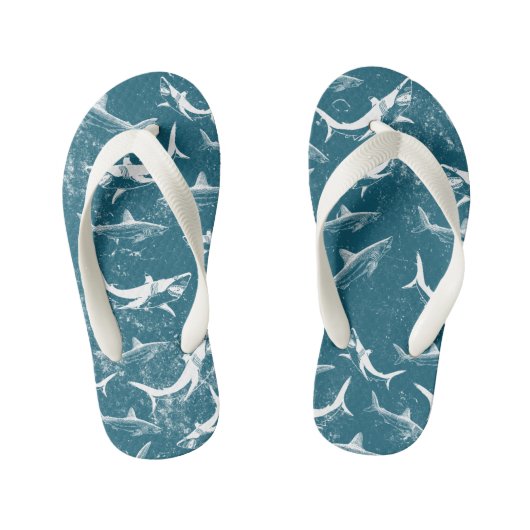 Blauw haaienpatroon met distressed-effect kinder teenslippers (Voetbed)