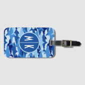 Blauw haaienpatroon | Monogram Bagagelabel (Voorkant (horizontaal))