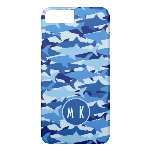 Blauw haaienpatroon | Monogram Case-Mate iPhone Case (Achterkant)