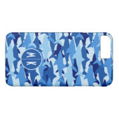 Blauw haaienpatroon | Monogram Case-Mate iPhone Case (Achterkant (Horizontaal))