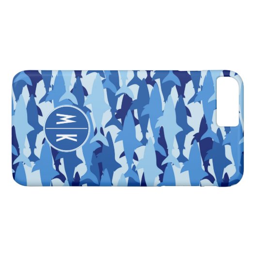 Blauw haaienpatroon | Monogram Case-Mate iPhone Case (Achterkant (Horizontaal))