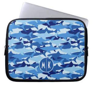 Blauw haaienpatroon   Monogram Laptop Sleeve