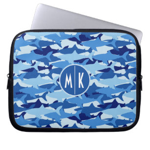 Blauw haaienpatroon   Monogram Laptop Sleeve