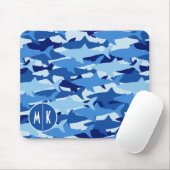 Blauw haaienpatroon | Monogram Muismat (Met muis)