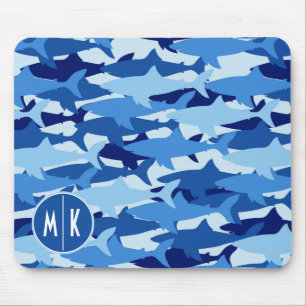 Blauw haaienpatroon   Monogram Muismat