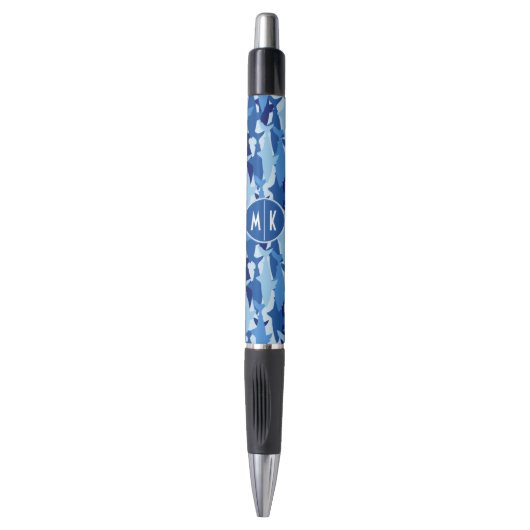 Blauw haaienpatroon | Monogram Pen (Voorkant Verticaal)