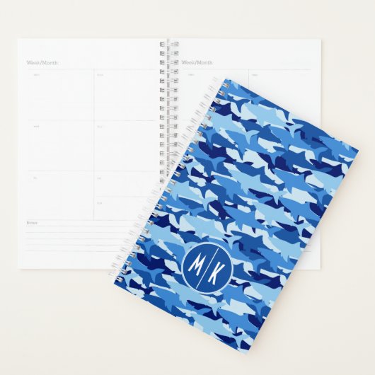 Blauw haaienpatroon | Monogram Planner (Display)