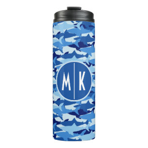 Blauw haaienpatroon   Monogram Thermosbeker