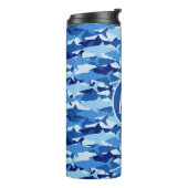Blauw haaienpatroon | Monogram Thermosbeker (Gedraaid links)
