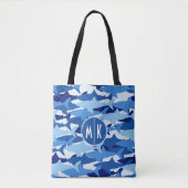 Blauw haaienpatroon | Monogram Tote Bag (Voorkant)